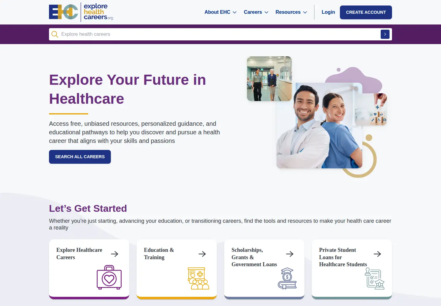 Screenshot of explorehealthcareers.org