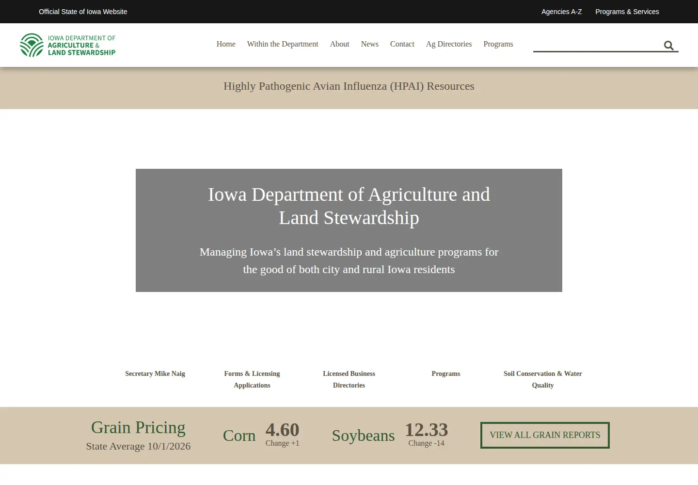 Screenshot of iowaagriculture.gov