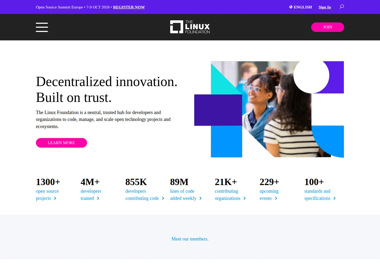 Captured homepage of linux-foundation.org in the current scan