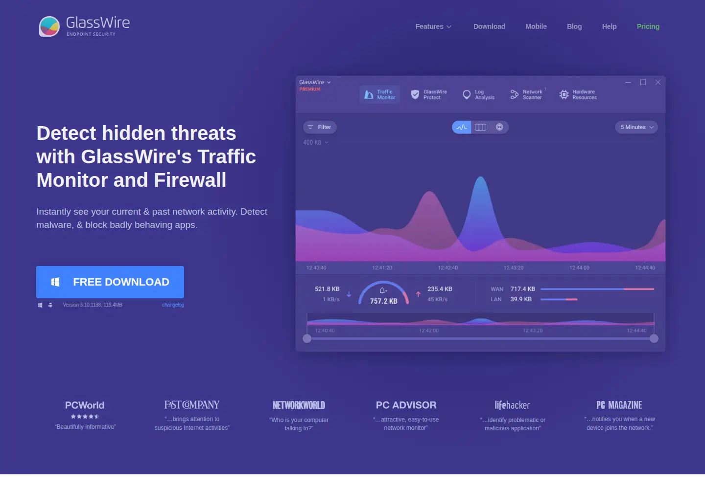 Screenshot of glasswire.com