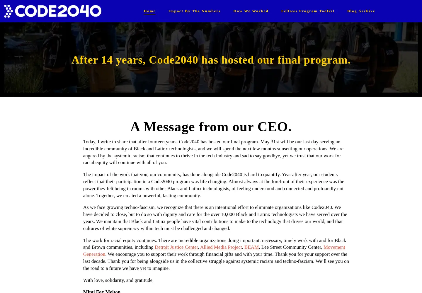 Screenshot of code2040.org