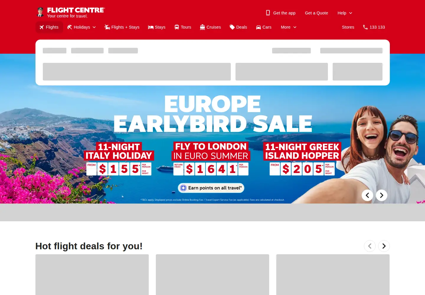 Screenshot of flightcentre.com.au