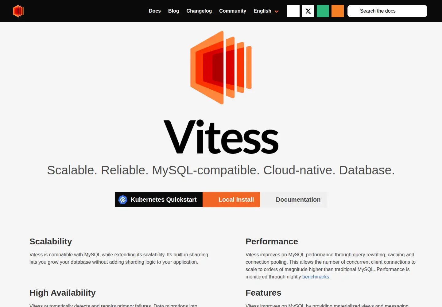 Screenshot of vitess.io