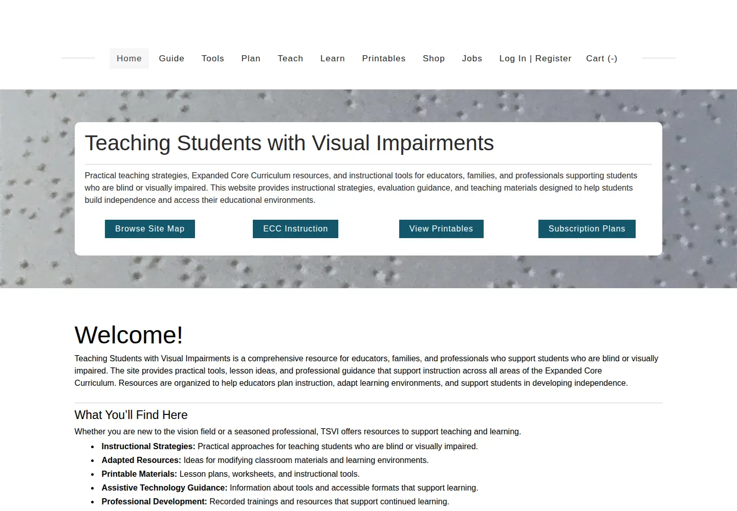 Screenshot of teachingvisuallyimpaired.com