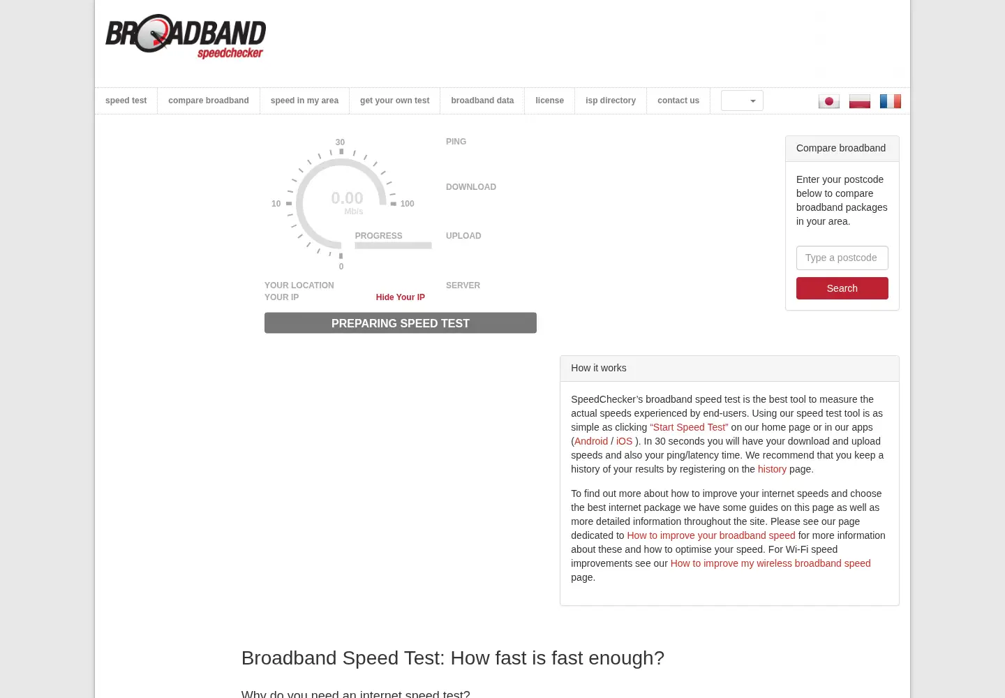 Screenshot of broadbandspeedchecker.co.uk