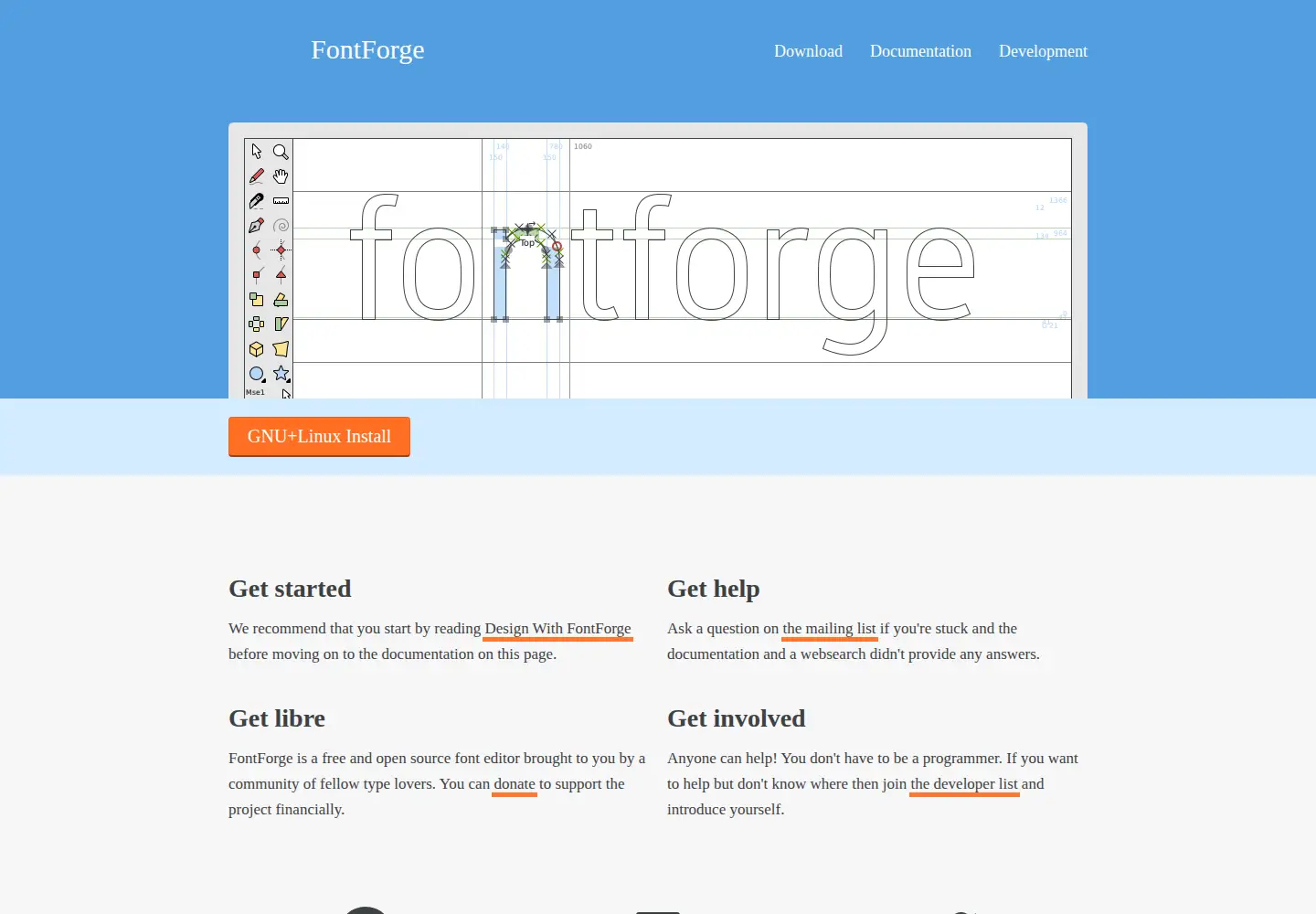 Screenshot of fontforge.org