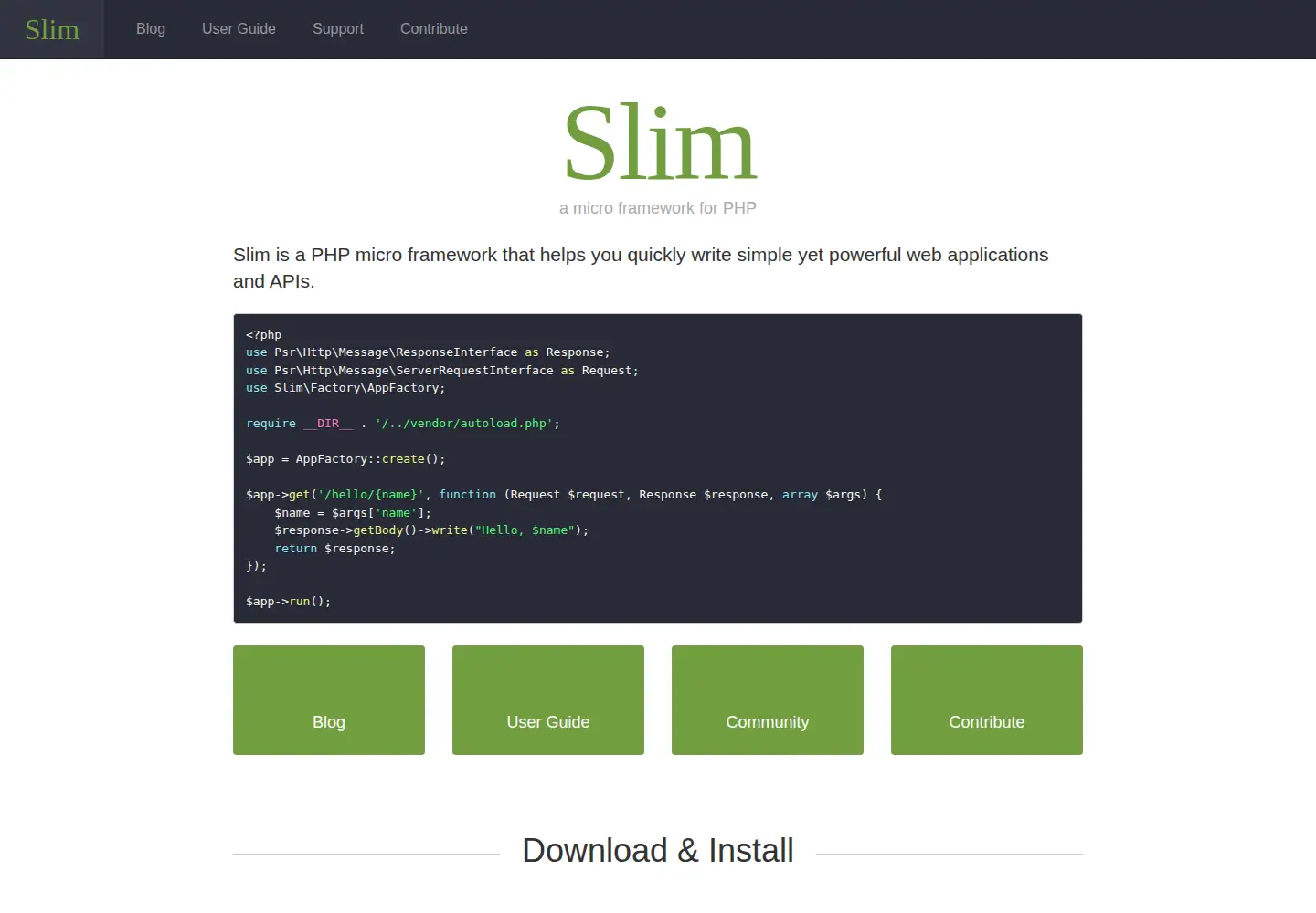 Screenshot of slimframework.com