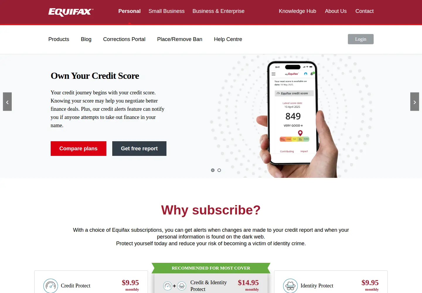Screenshot of equifax.com.au