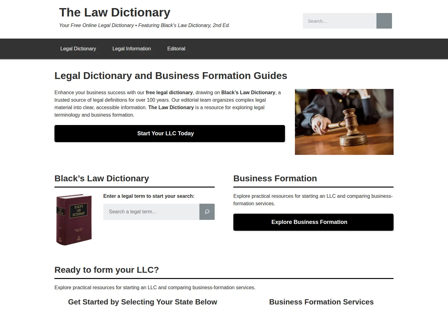 Screenshot of thelawdictionary.org