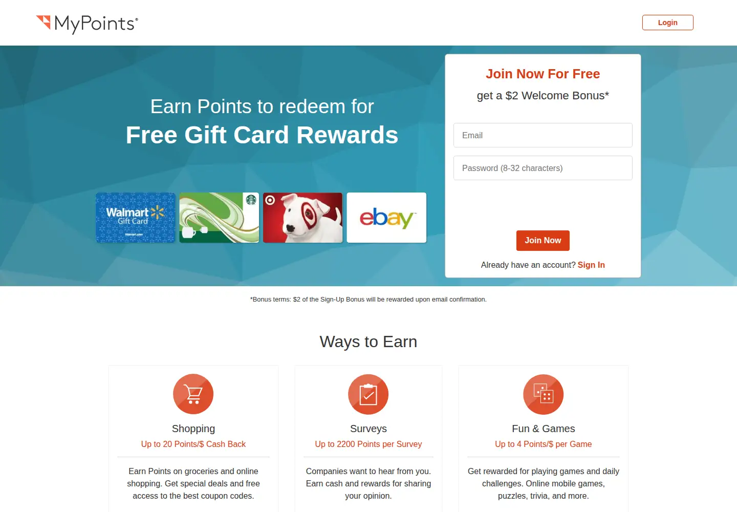 Screenshot of mypoints.com