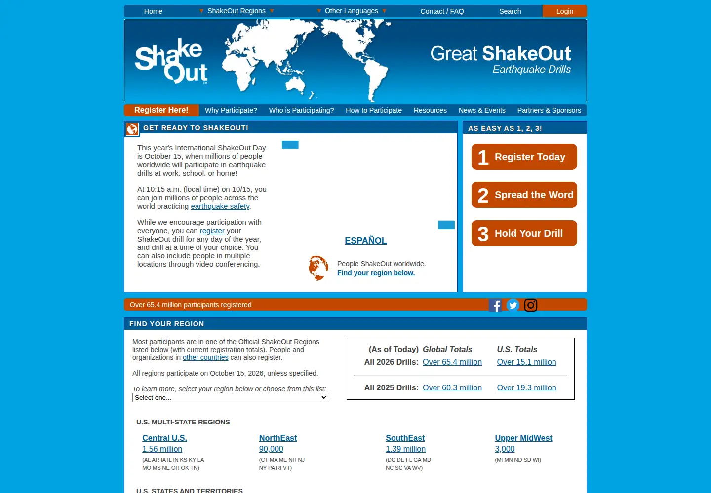 Screenshot of shakeout.org