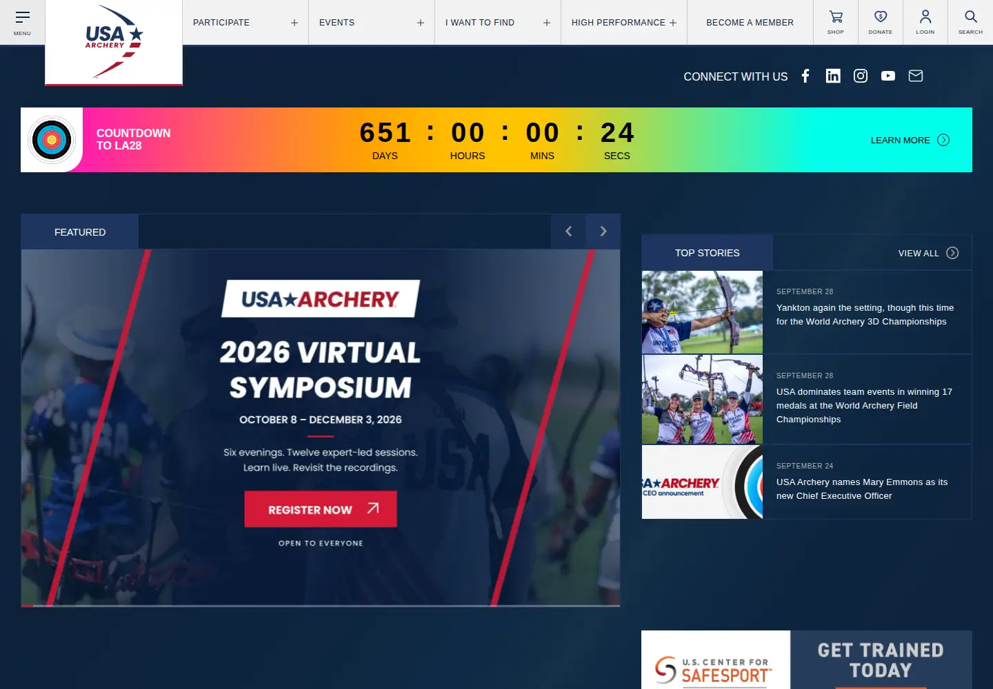 Screenshot of usarchery.org