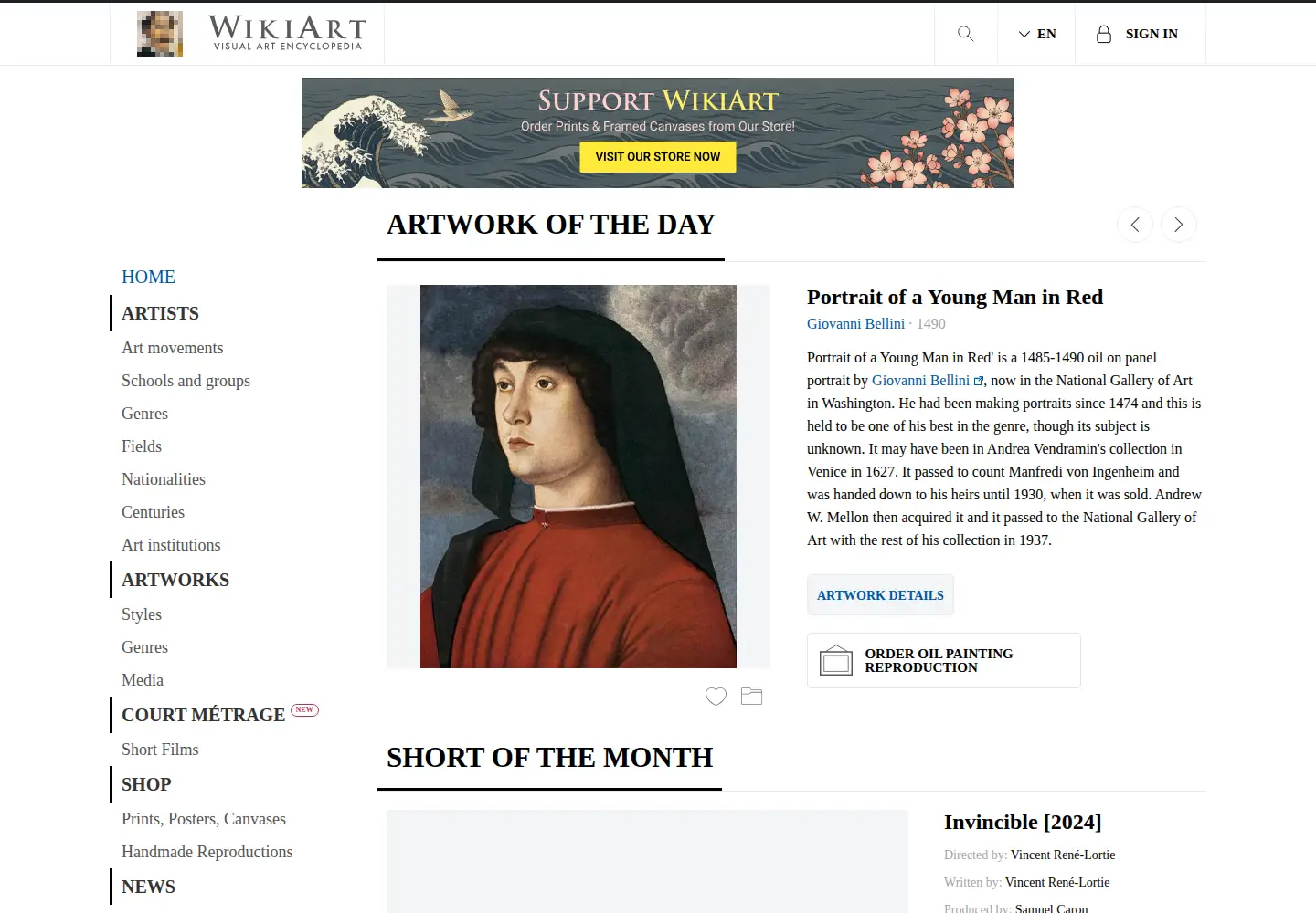 Screenshot of wikipaintings.org
