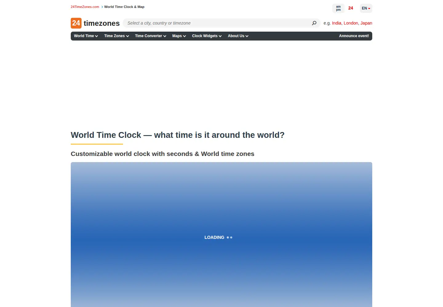 Screenshot of 24timezones.com