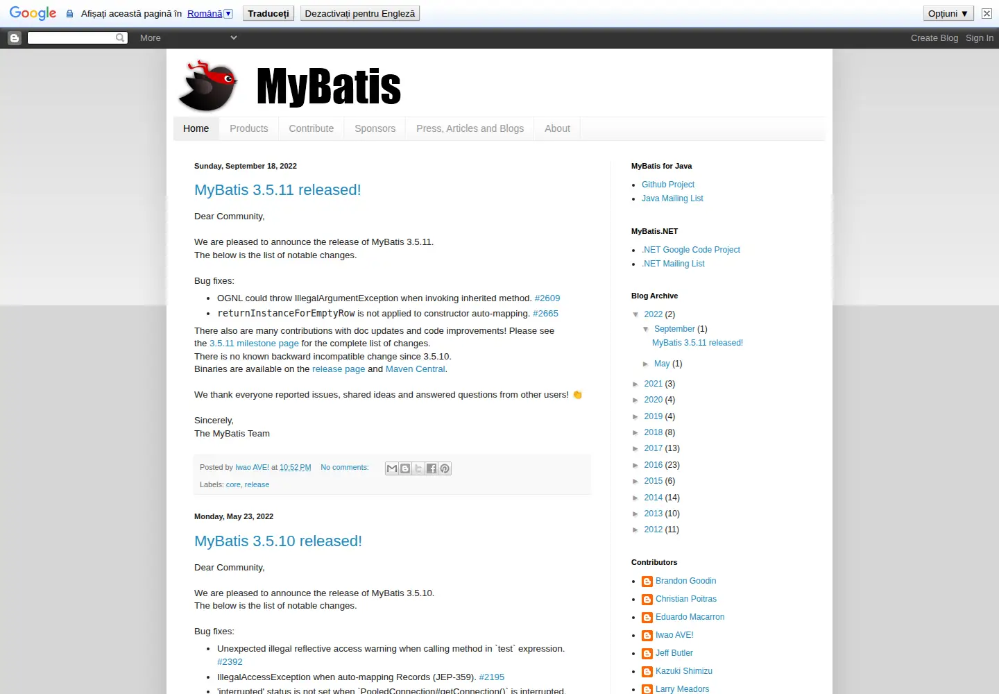 Captured homepage of mybatis.org in the current scan