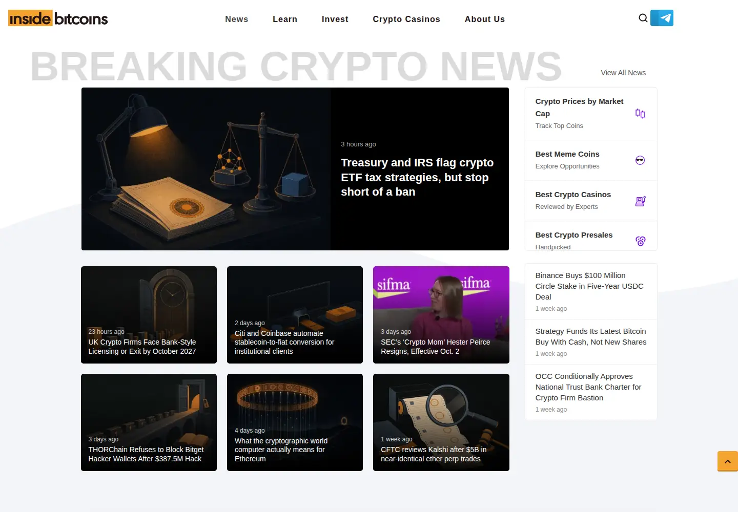 Screenshot of insidebitcoins.com
