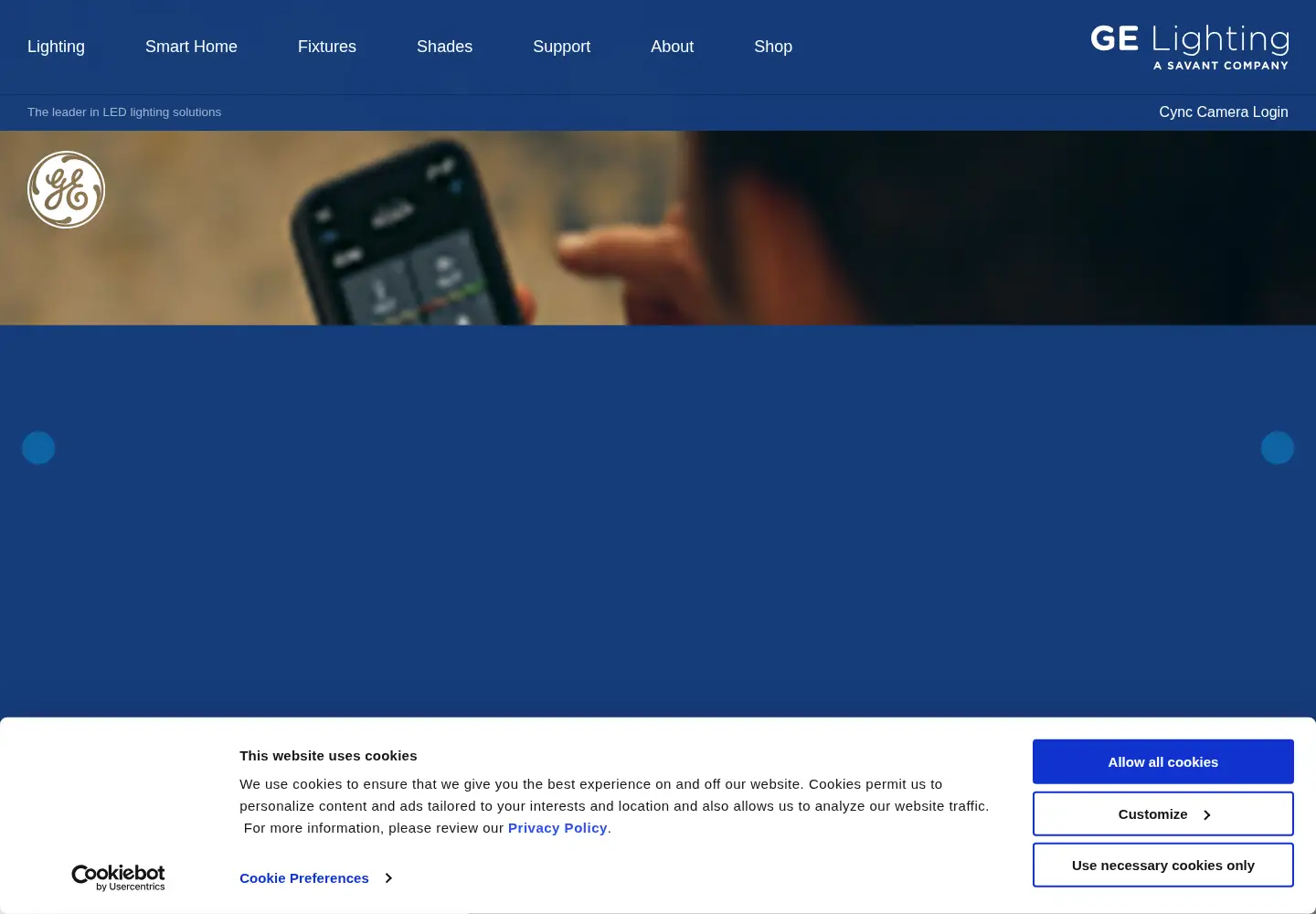 Screenshot of gelighting.com