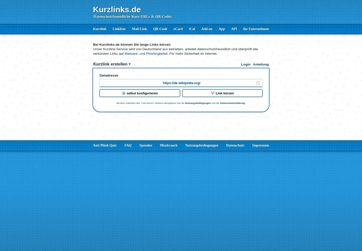 Screenshot of kurzlinks.de