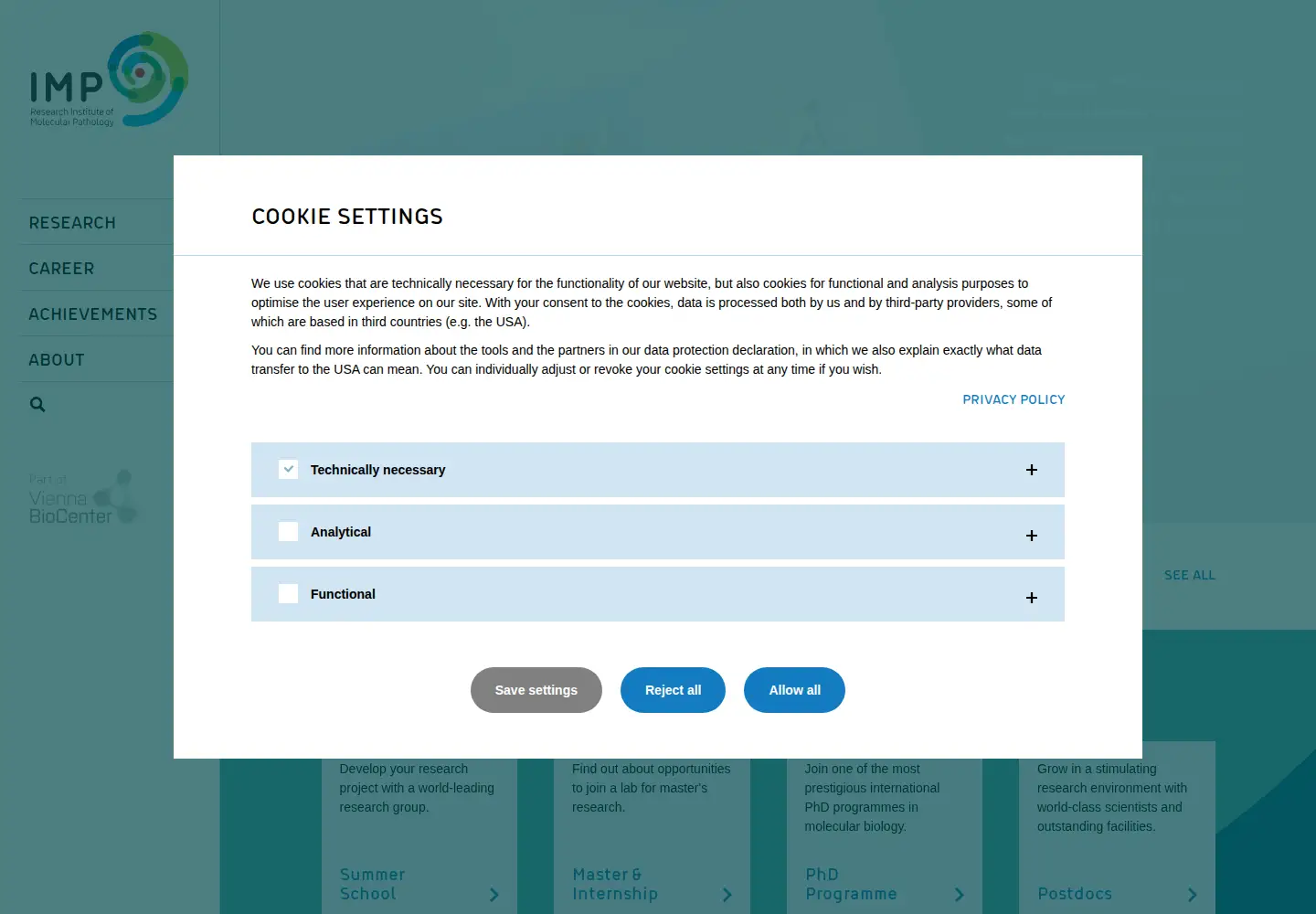 Screenshot of imp.ac.at