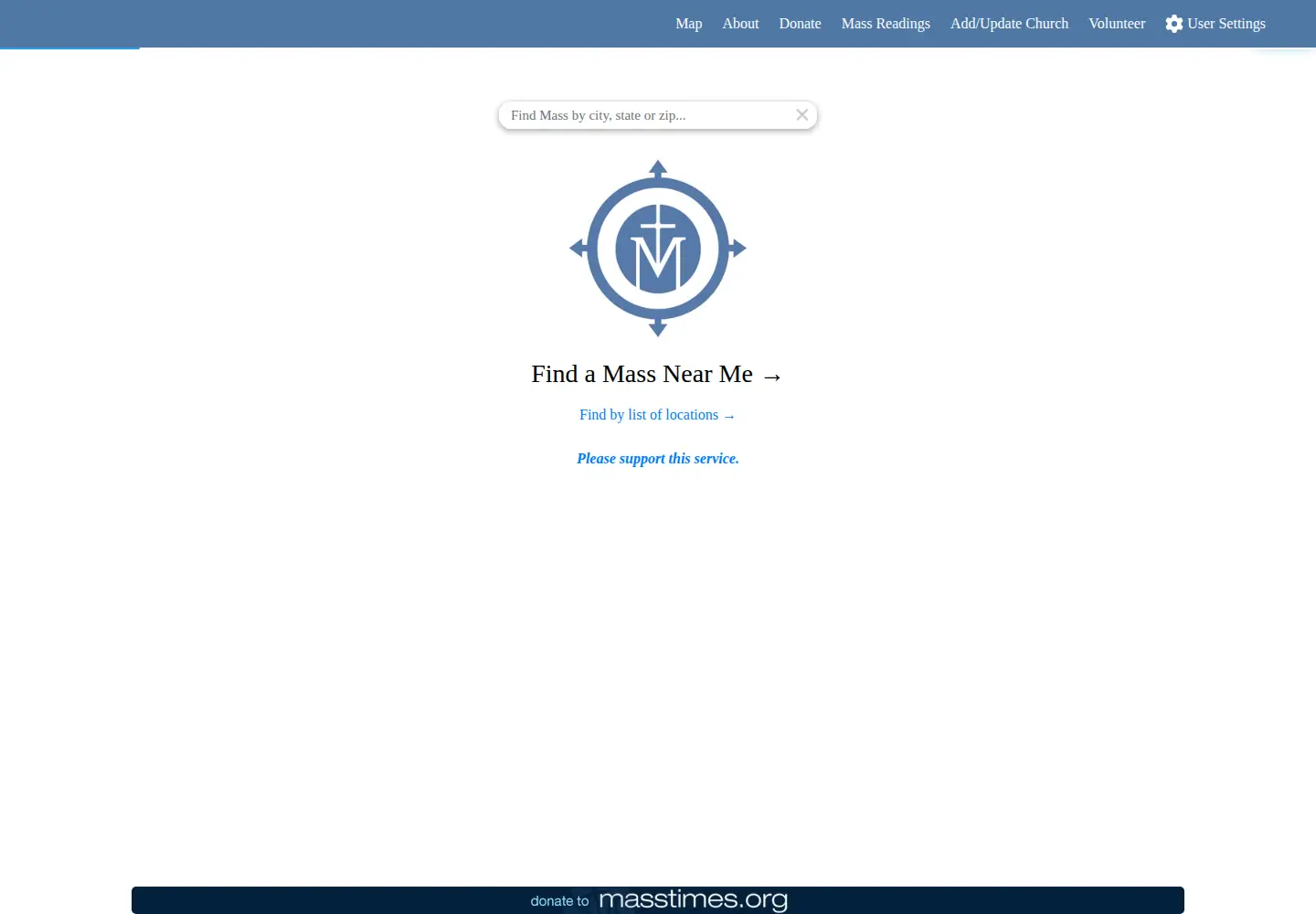 Captured homepage of masstimes.org in the current scan