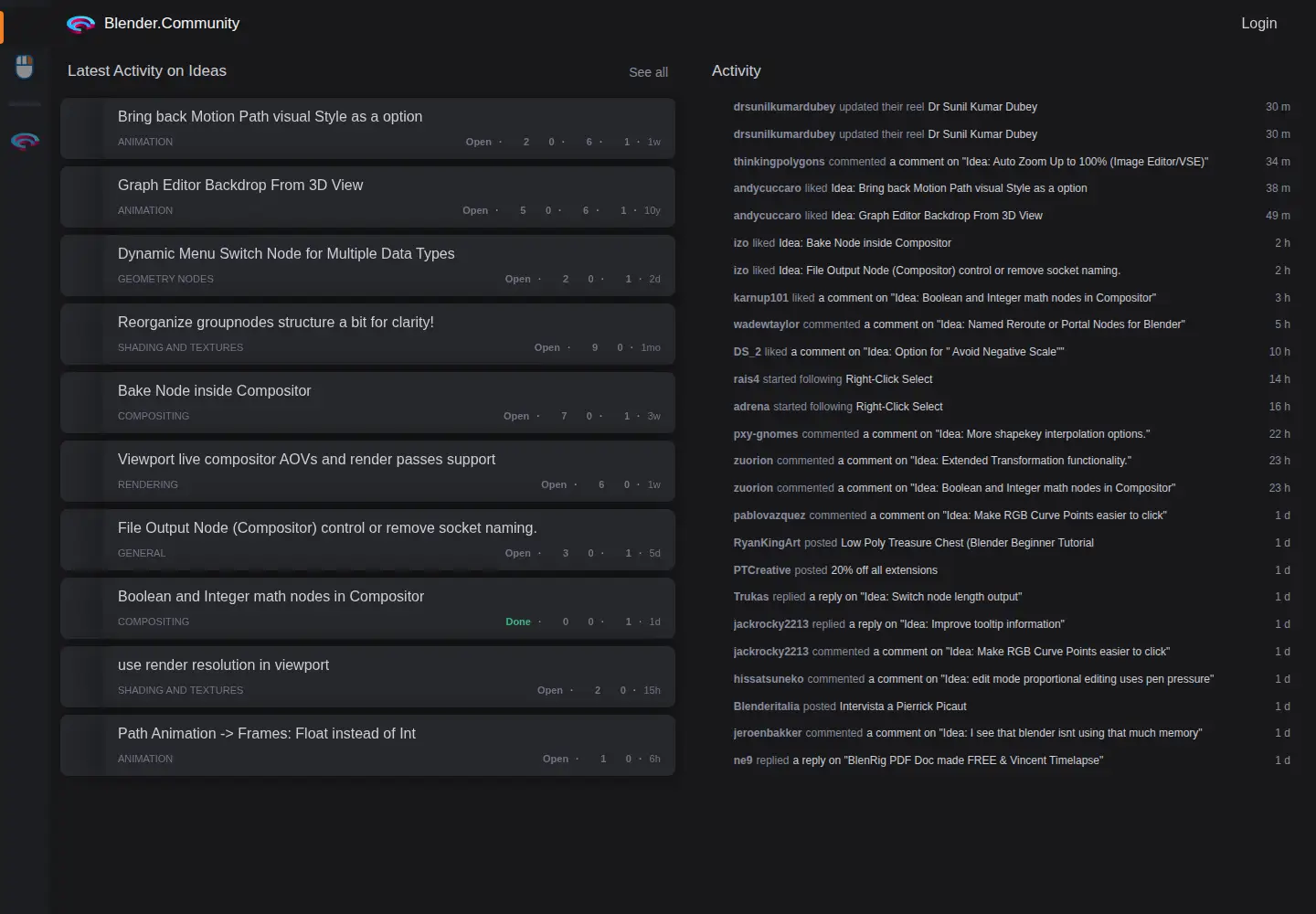 Screenshot of blender.community