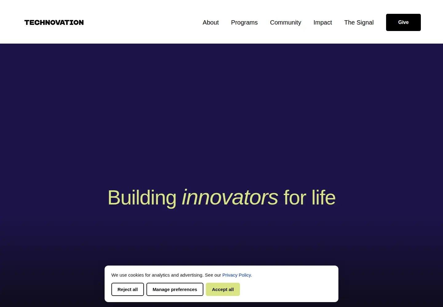 Screenshot of technovation.org
