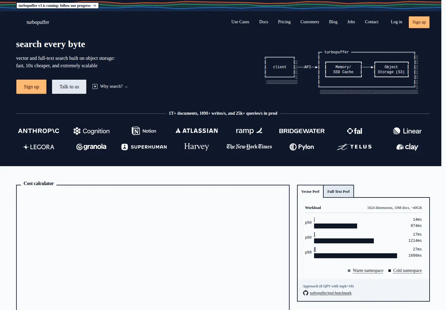 Screenshot of turbopuffer.com