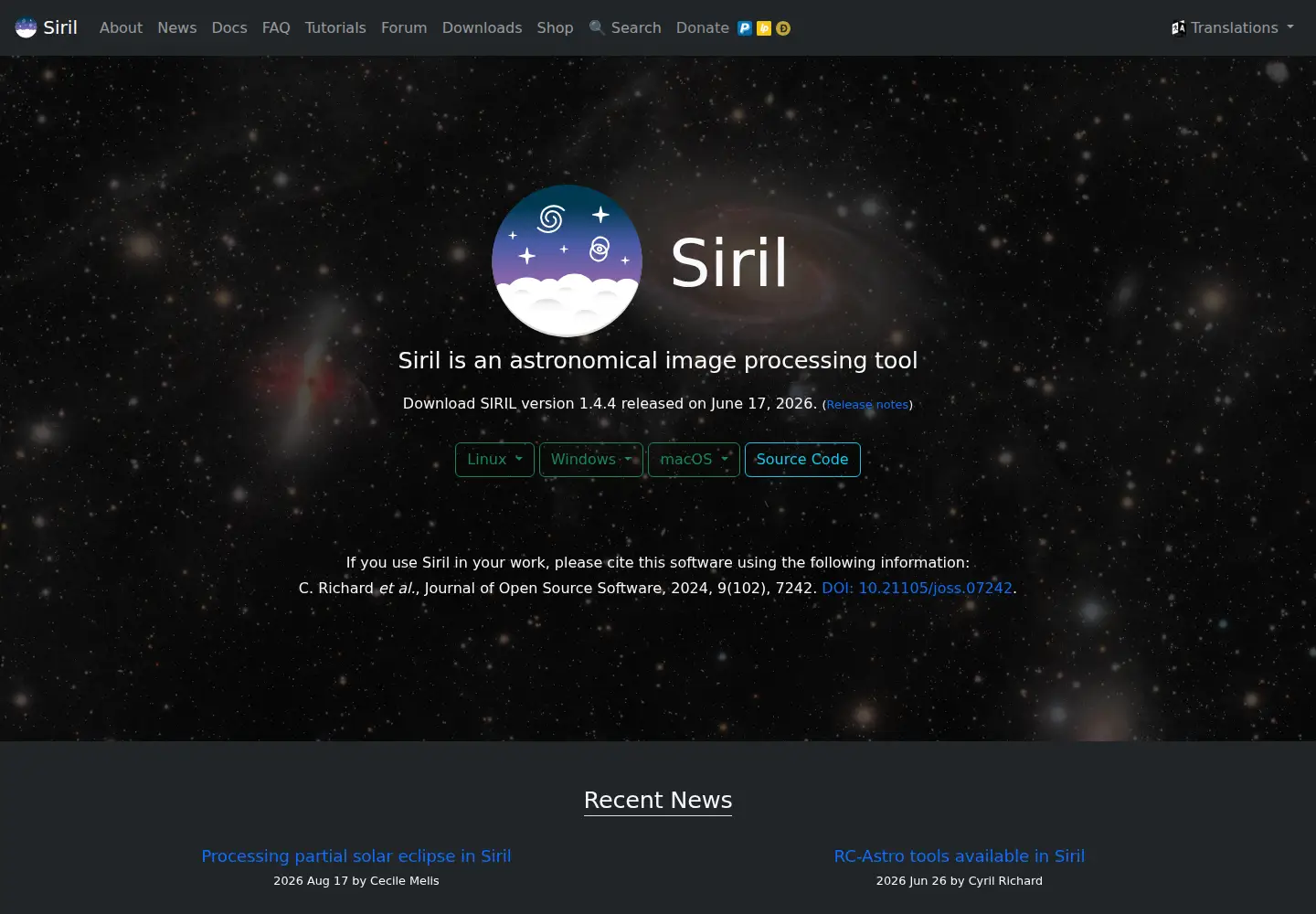 Screenshot of siril.org