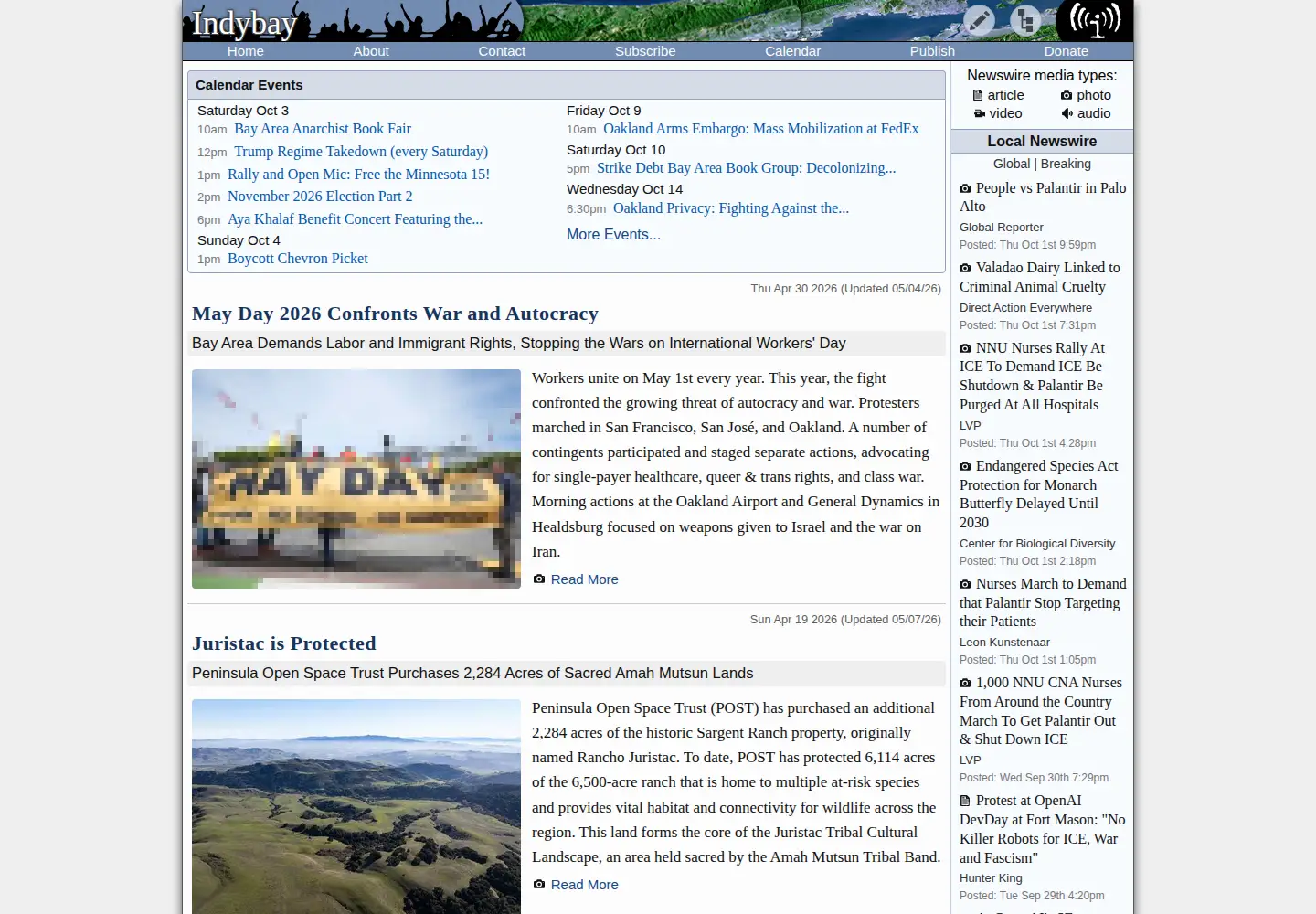 Screenshot of indybay.org
