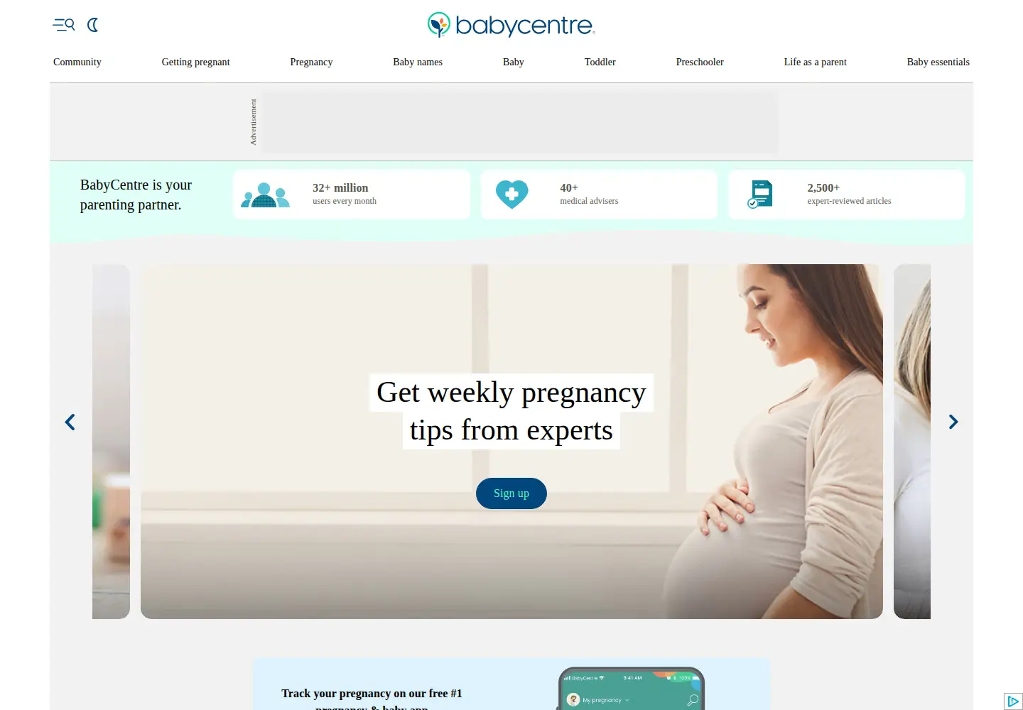 Screenshot of babycentre.co.uk