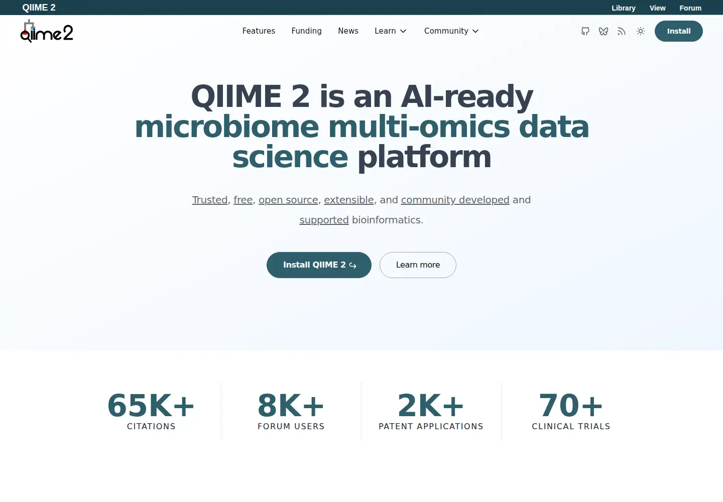 Screenshot of qiime2.org