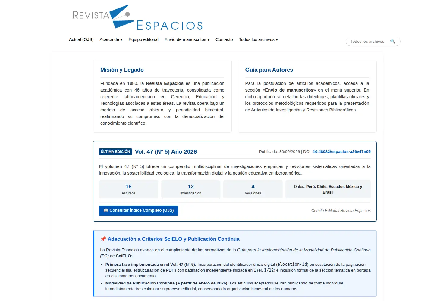 Screenshot of revistaespacios.com