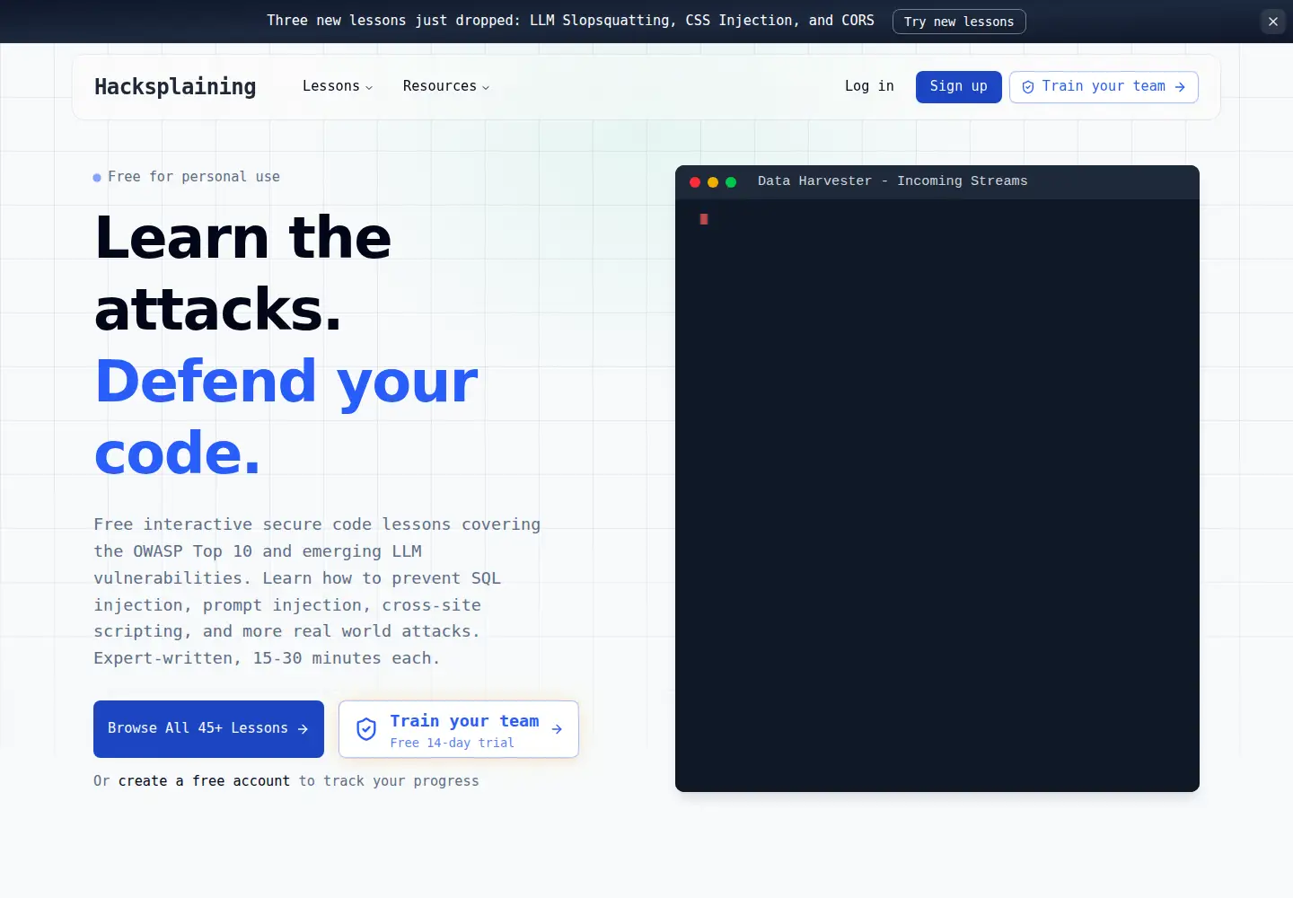 Screenshot of hacksplaining.com
