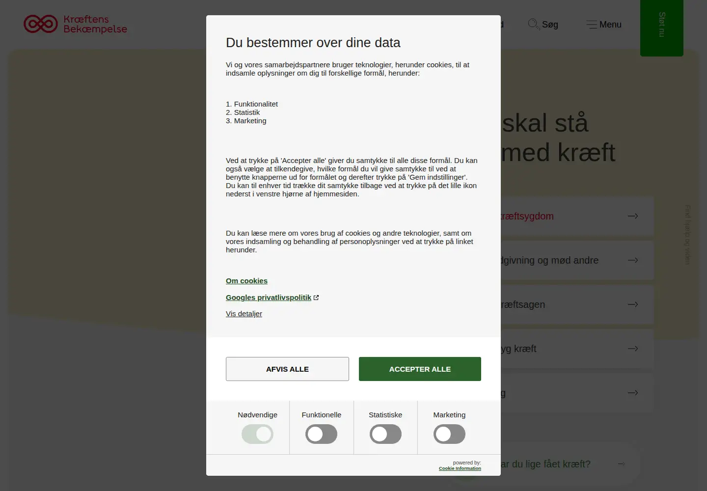 Screenshot of cancer.dk