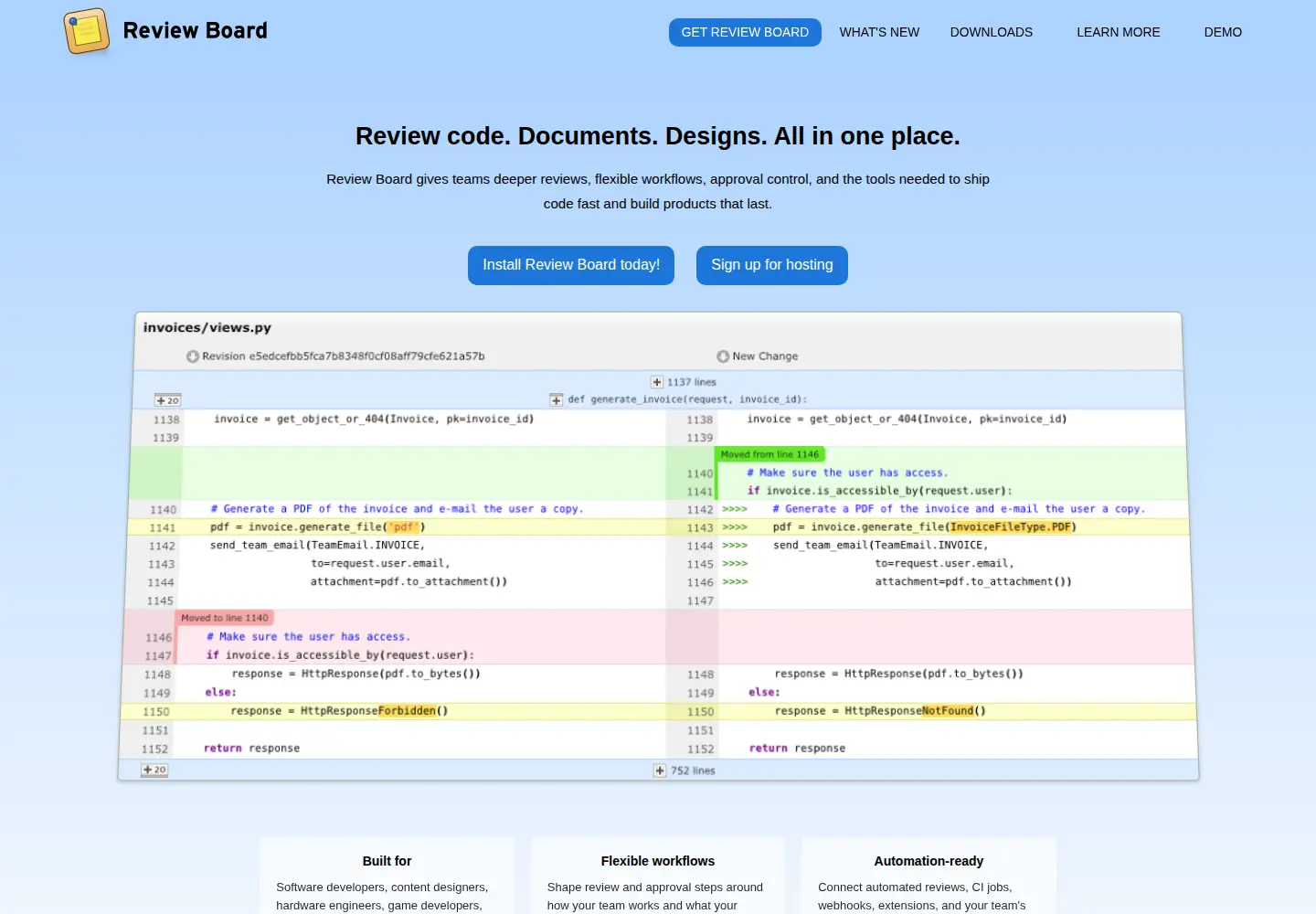 Screenshot of reviewboard.org