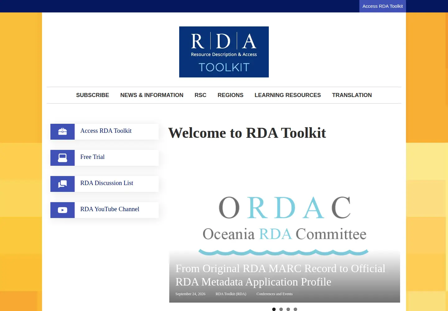 Screenshot of rdatoolkit.org