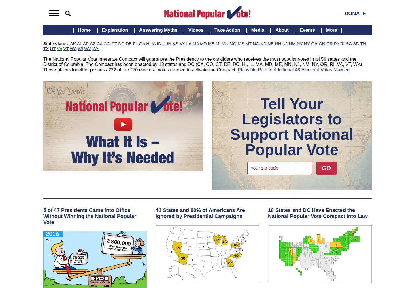 Screenshot of nationalpopularvote.com
