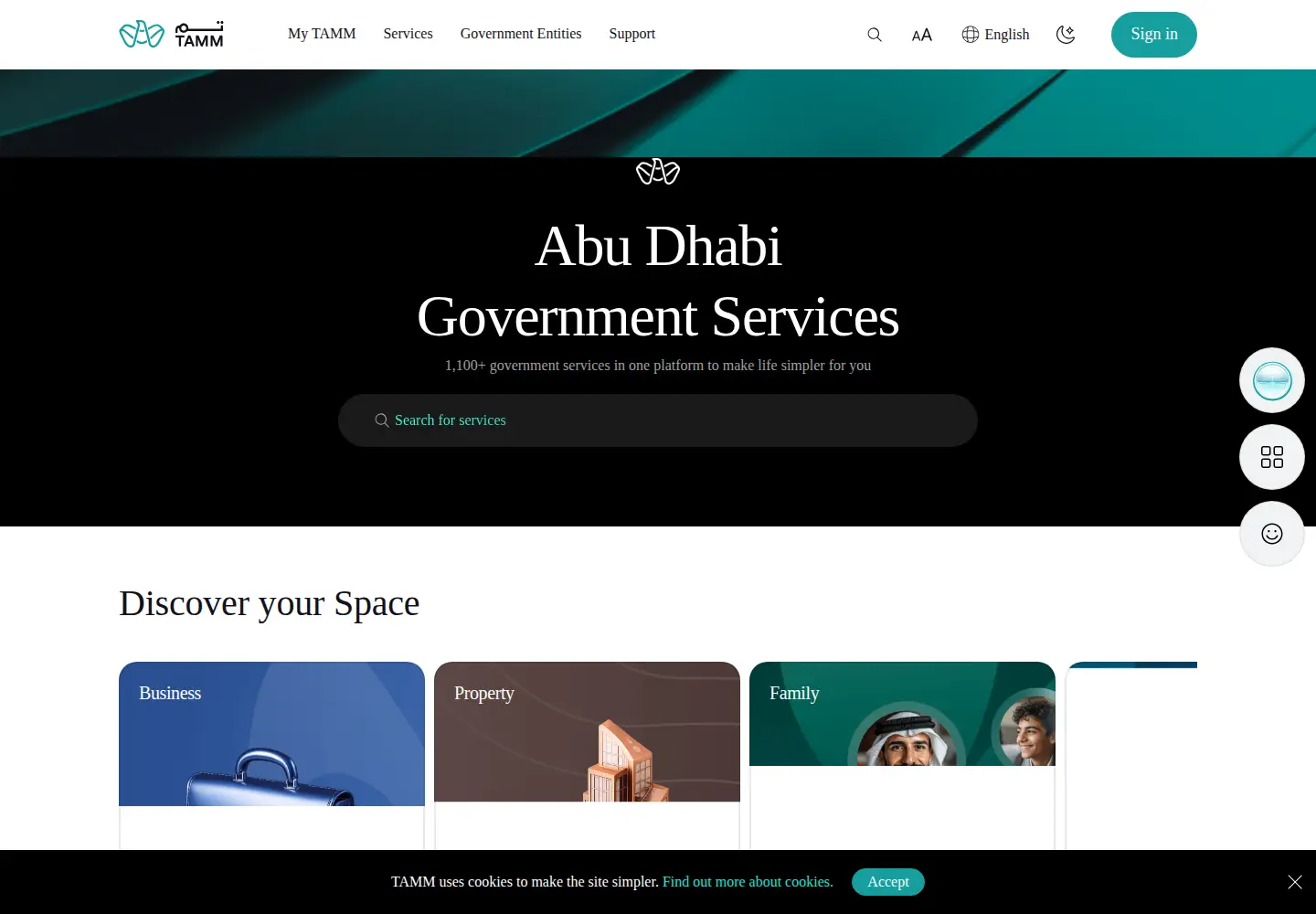 Captured homepage of tamm.abudhabi in the current scan