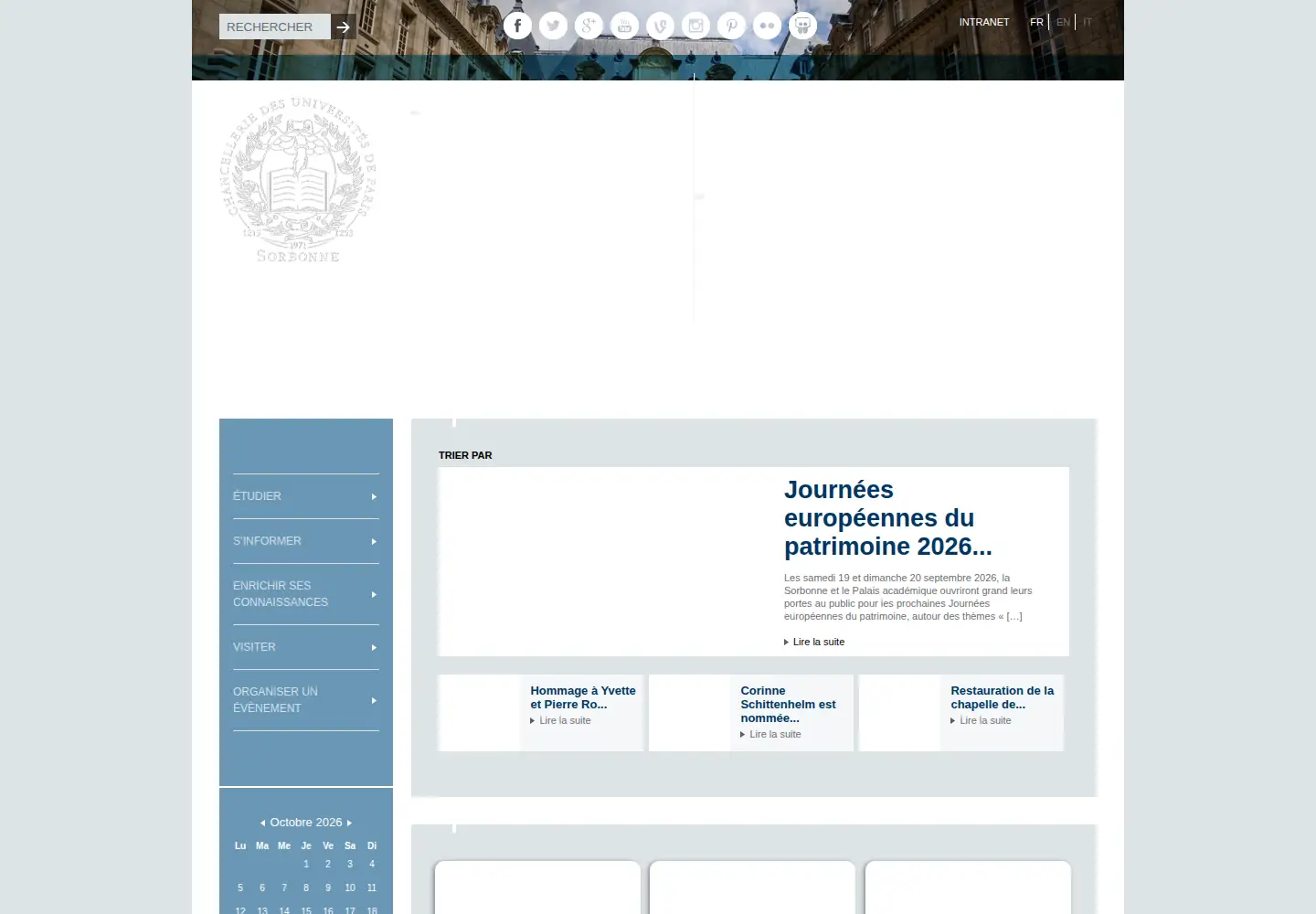 Screenshot of sorbonne.fr