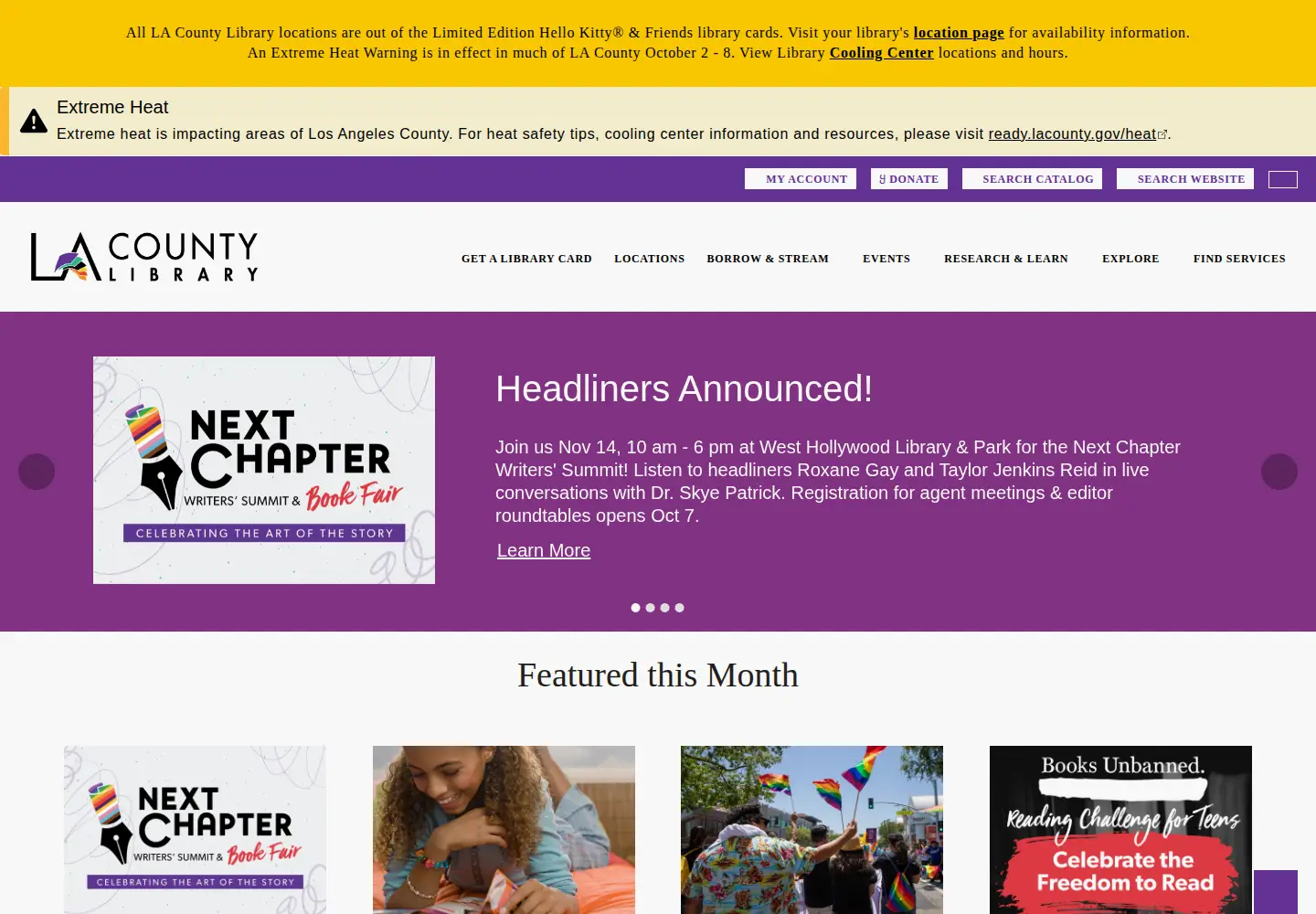 Screenshot of lacountylibrary.org