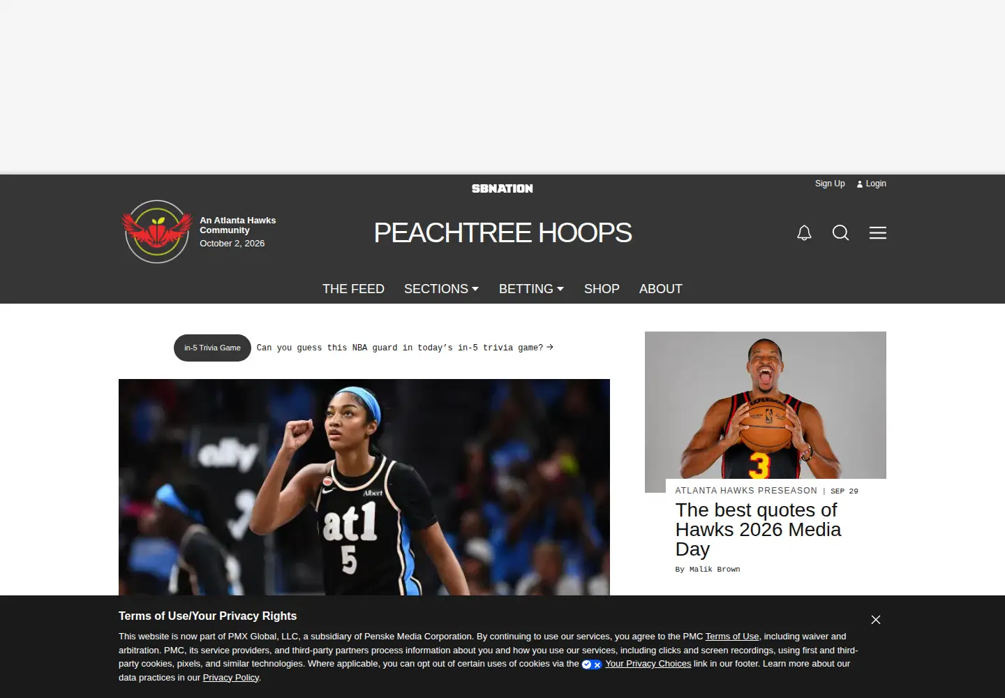 Screenshot of peachtreehoops.com