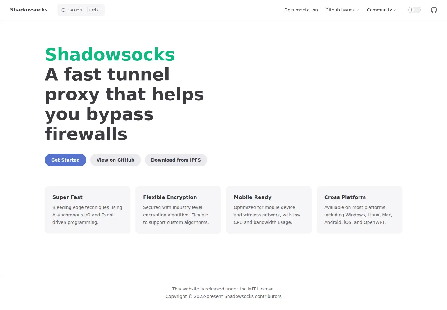 Screenshot of shadowsocks.org