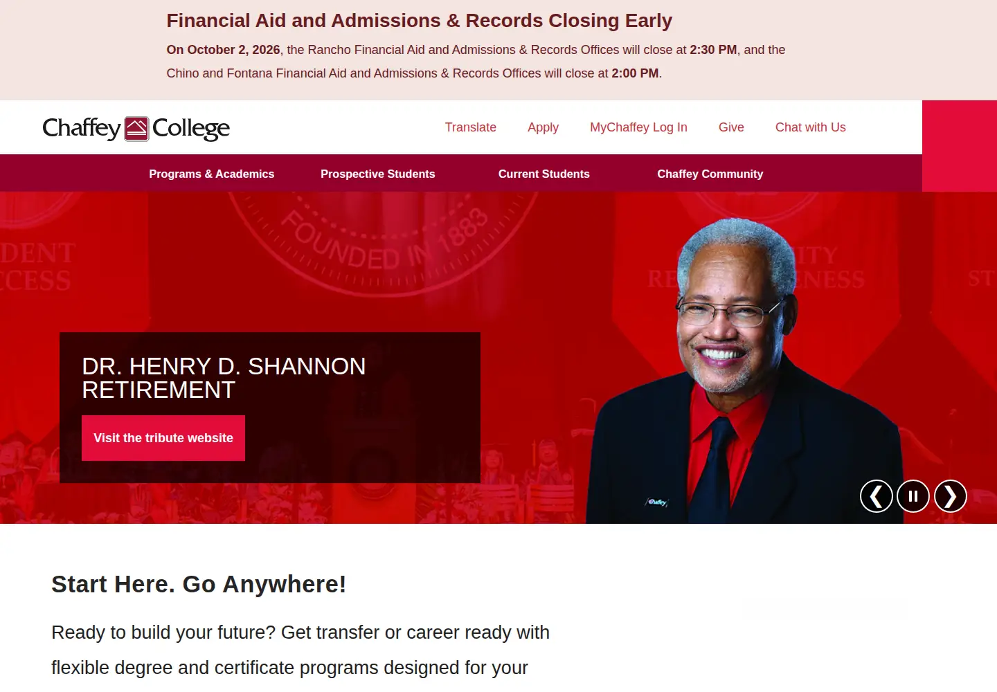 Screenshot of chaffey.edu