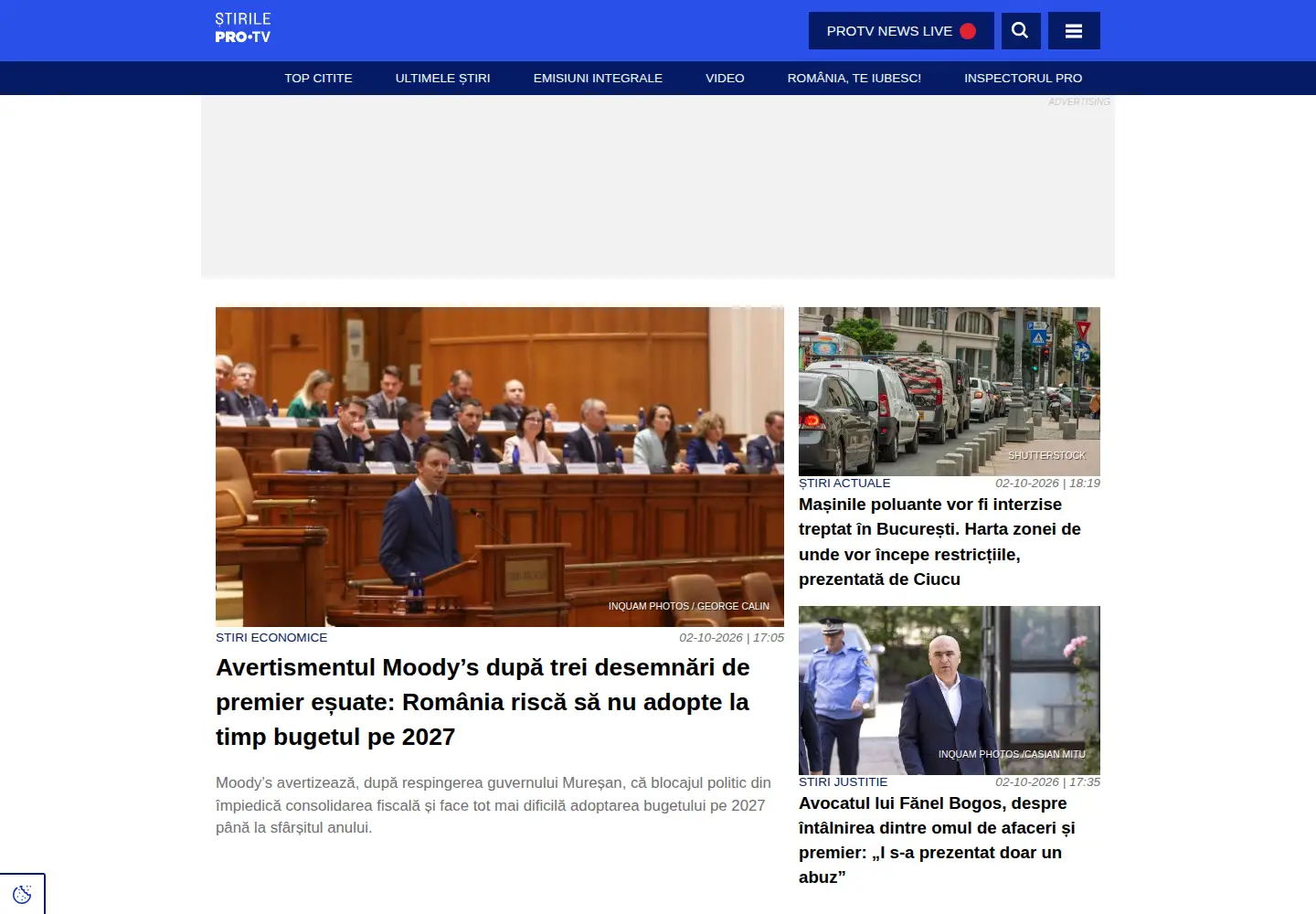 Screenshot of stirileprotv.ro