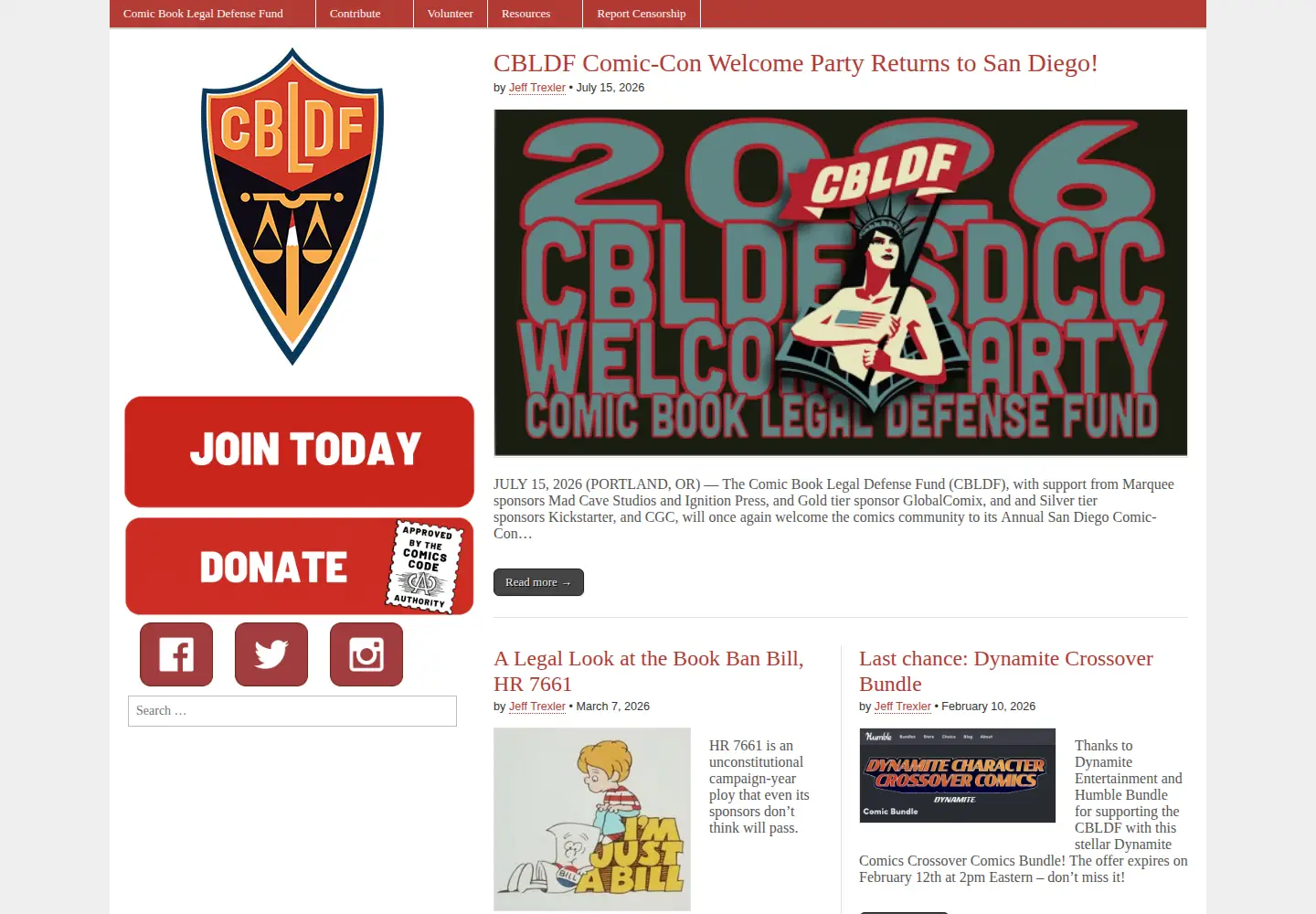 Screenshot of cbldf.org