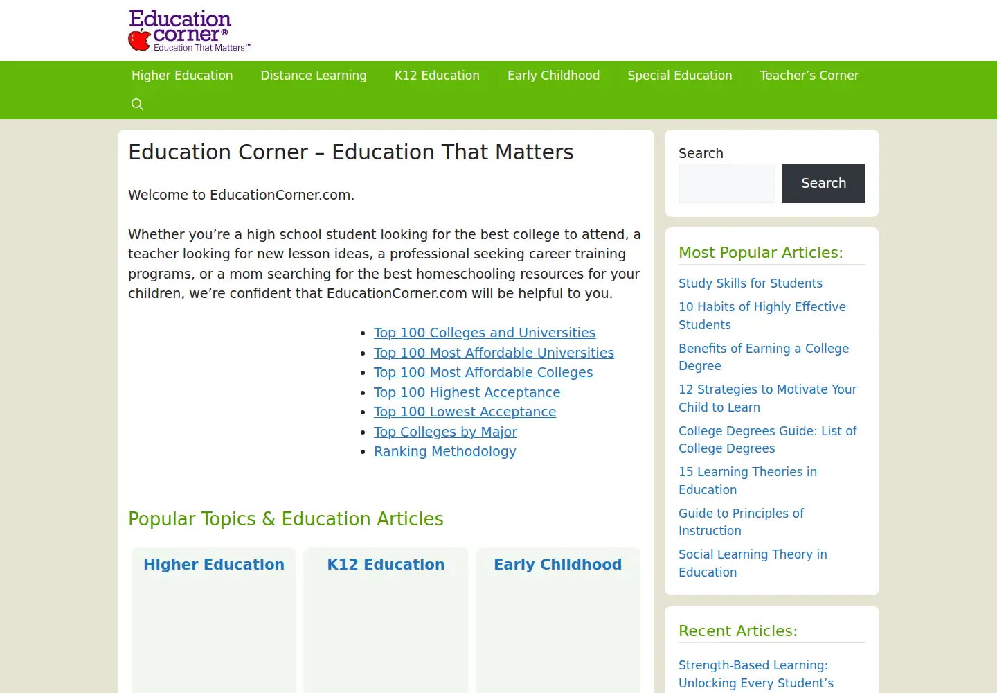 Screenshot of educationcorner.com