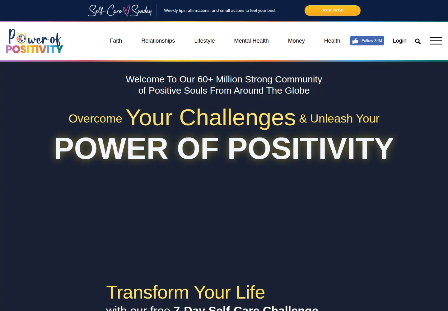 Captured homepage of powerofpositivity.com in the current scan