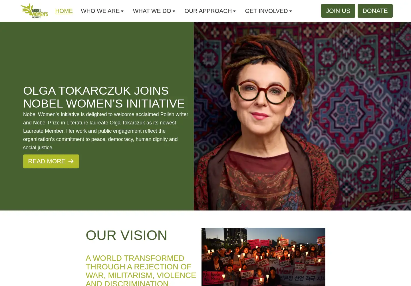 Screenshot of nobelwomensinitiative.org