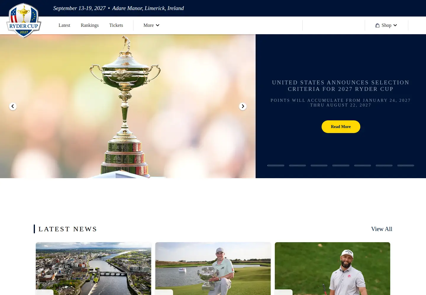 Screenshot of rydercup.com