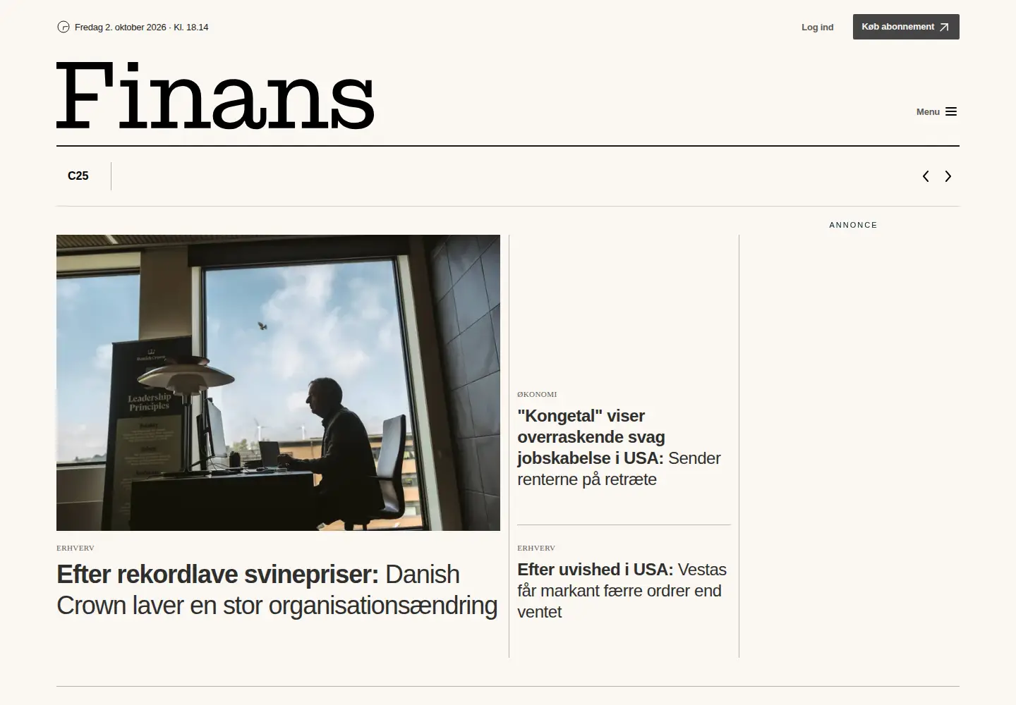 Screenshot of finans.dk